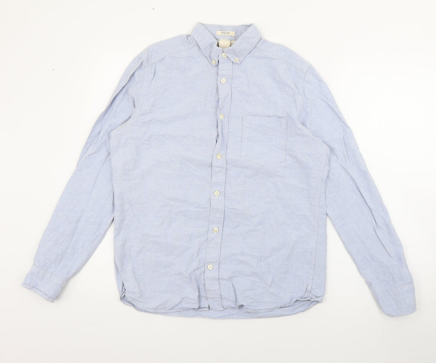 H&M Mens Blue  Cotton  Button-Up Size S Collared Button
