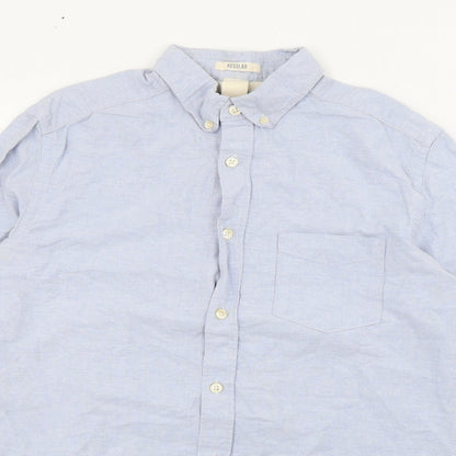 H&M Mens Blue  Cotton  Button-Up Size S Collared Button