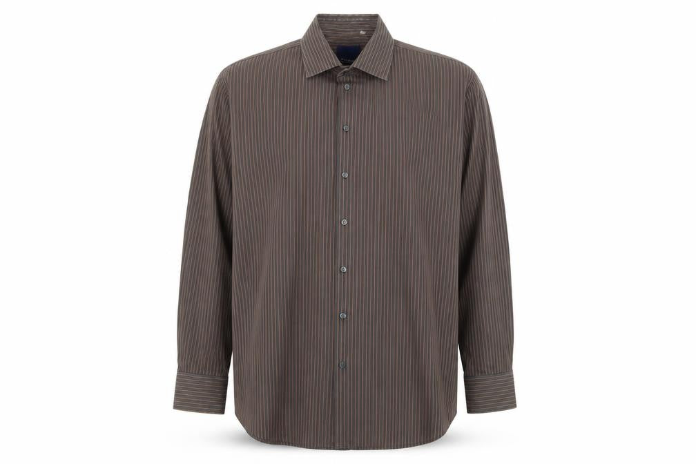 Jousipaita Mens Brown Striped Cotton  Button-Up Size 45 Collared Button