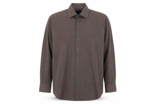 Jousipaita Mens Brown Striped Cotton  Button-Up Size 45 Collared Button