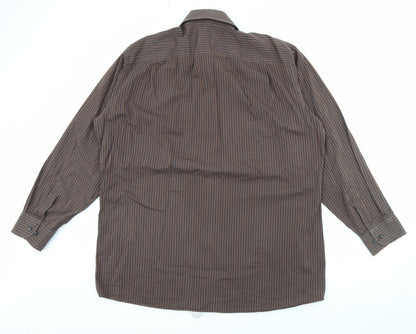Jousipaita Mens Brown Striped Cotton  Button-Up Size 45 Collared Button