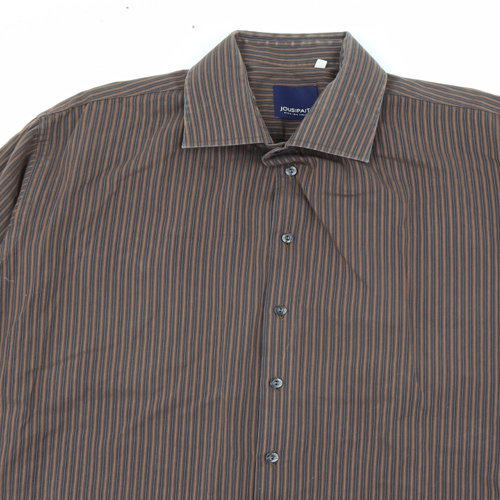 Jousipaita Mens Brown Striped Cotton  Button-Up Size 45 Collared Button