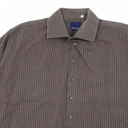 Jousipaita Mens Brown Striped Cotton  Button-Up Size 45 Collared Button