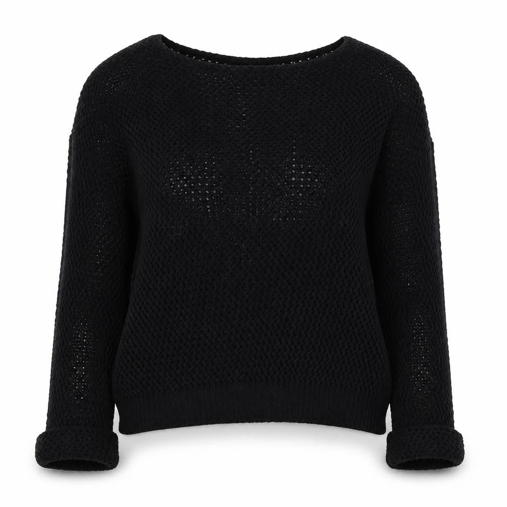 Miss Gorgeous Womens Black Round Neck  Cotton Pullover Jumper Size S