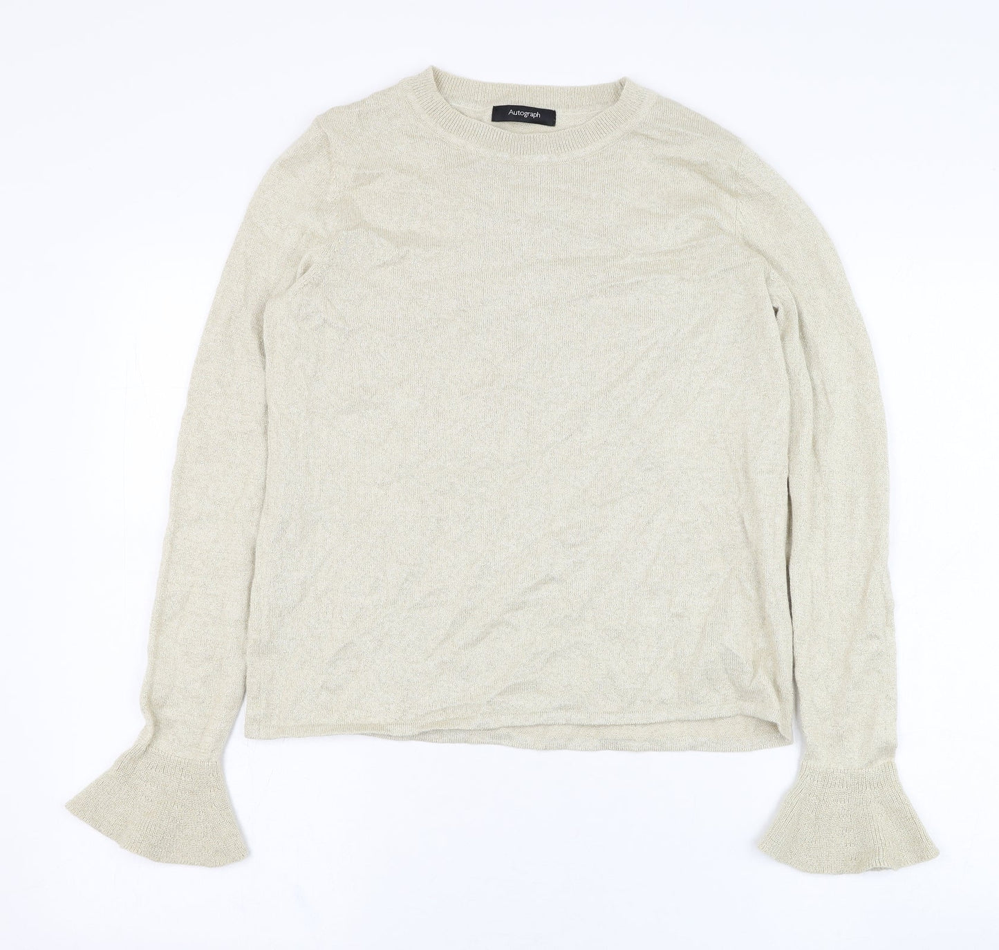 Marks and Spencer Womens Beige Round Neck  Viscose Pullover Jumper Size 10