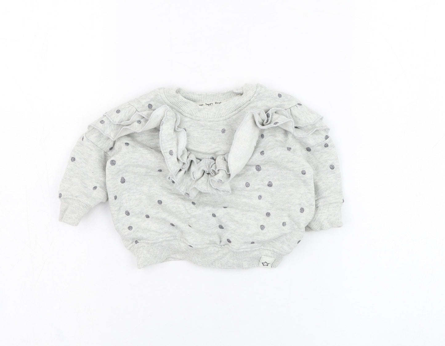 NEXT Girls Grey Polka Dot Cotton Pullover Jumper Size 3-6 Months  Pullover