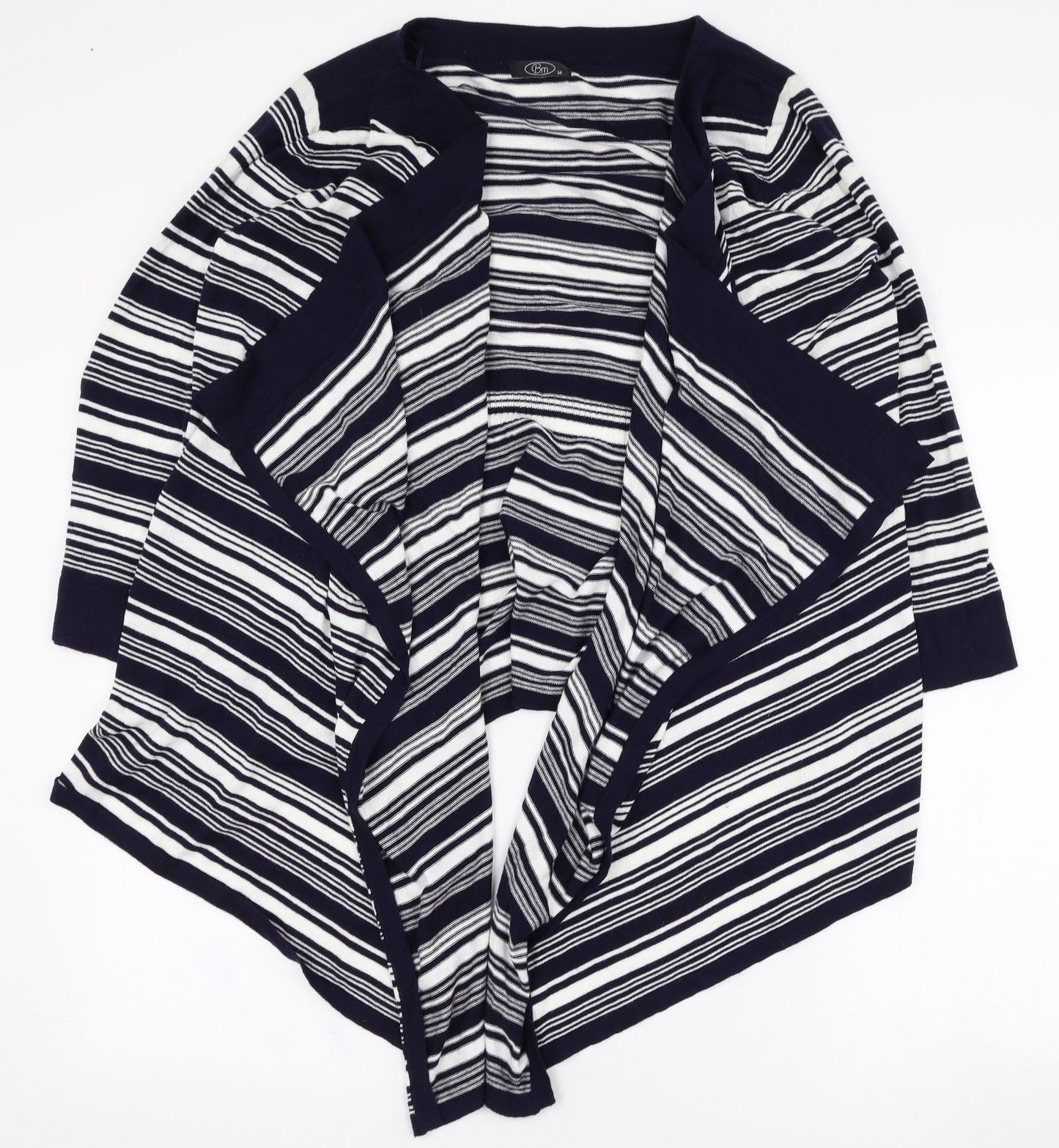 BM Womens Black Square Neck Striped Cotton Cardigan Jumper Size M