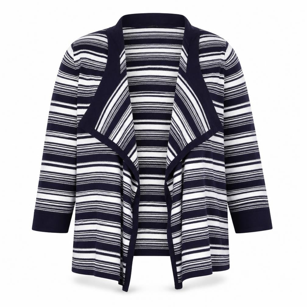 Bonmarché Womens Black Square Neck Striped Cotton Cardigan Jumper Size M