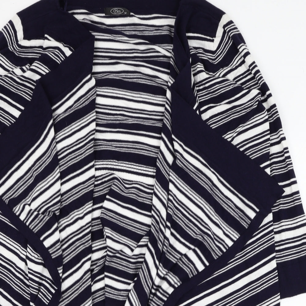 BM Womens Black Square Neck Striped Cotton Cardigan Jumper Size M