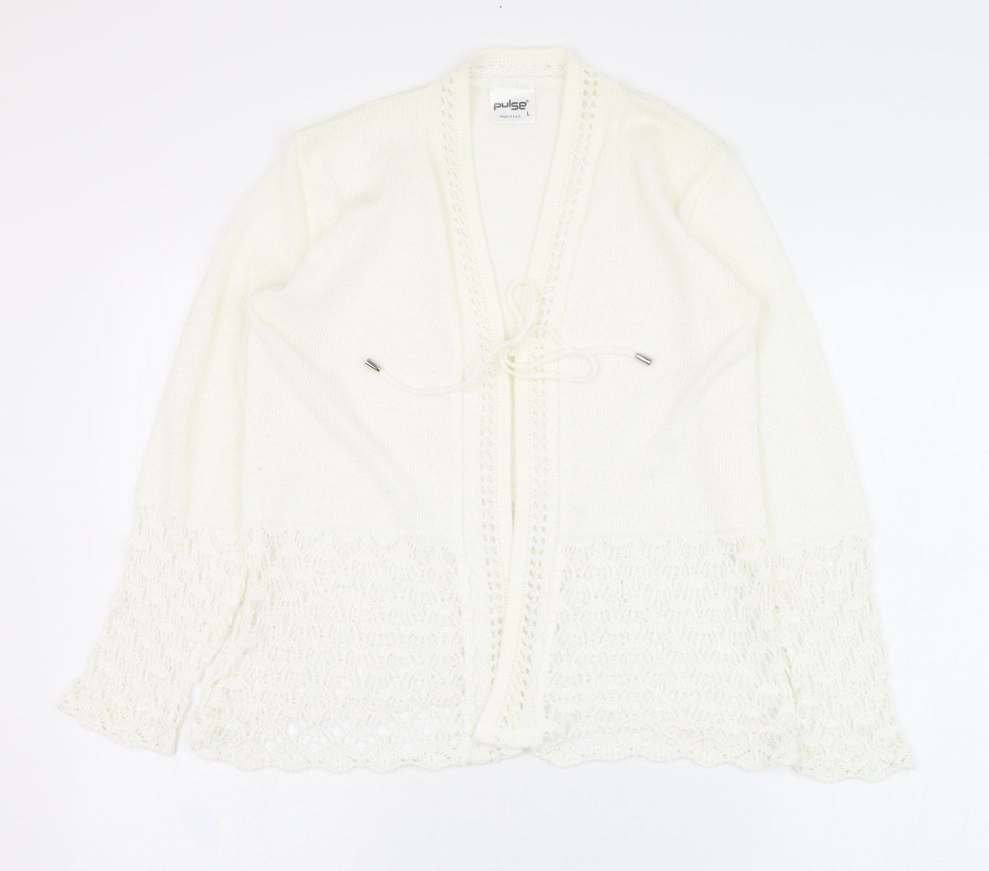 Pulse Womens Ivory Round Neck  Polyester Cardigan Jumper Size L