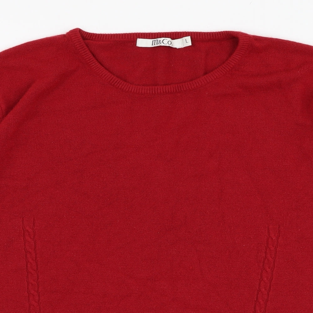 M&Co Womens Red Round Neck  Acrylic Pullover Jumper Size L