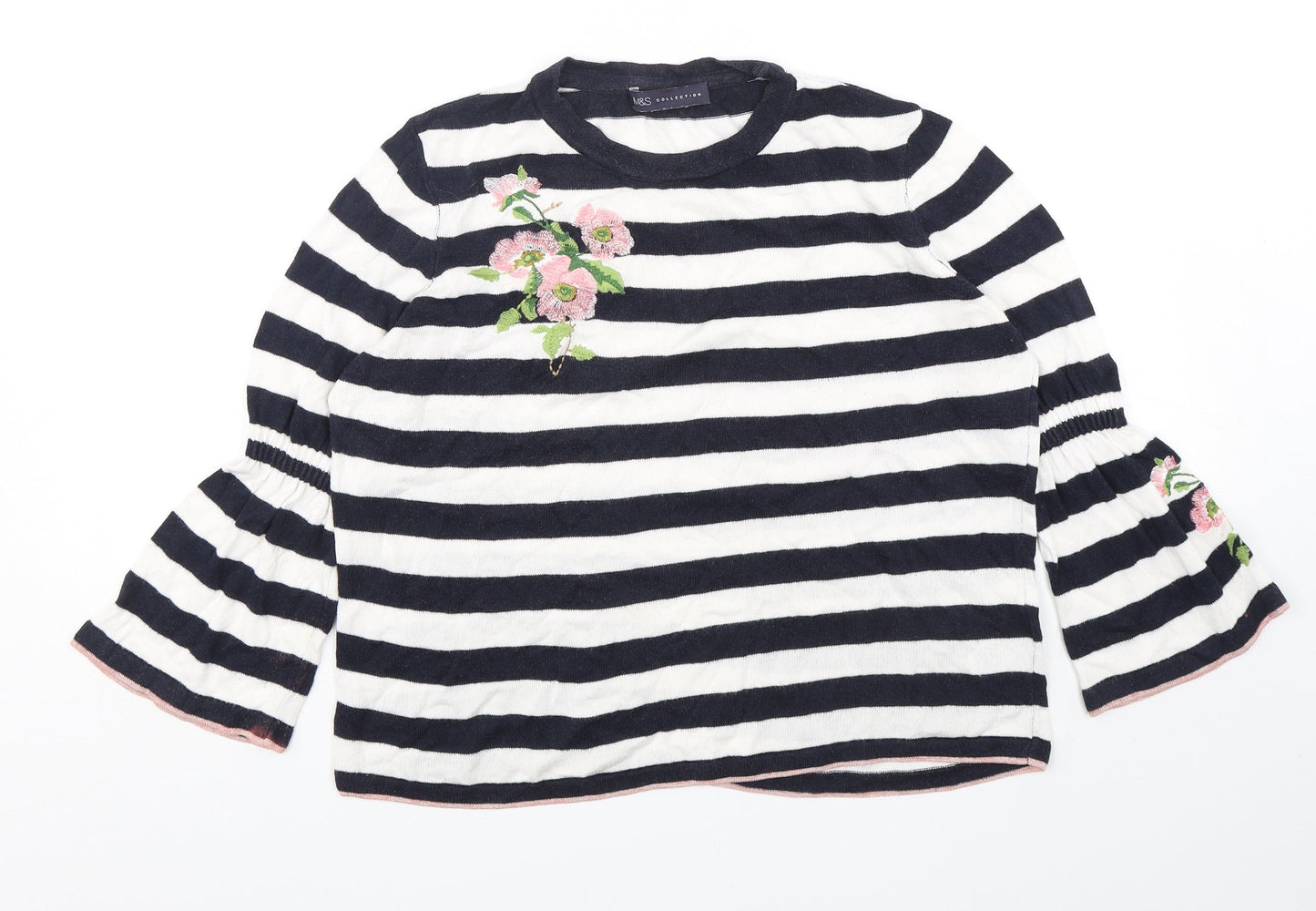 Marks and Spencer Womens Multicoloured Round Neck Striped Viscose Pullover Jumper Size 10