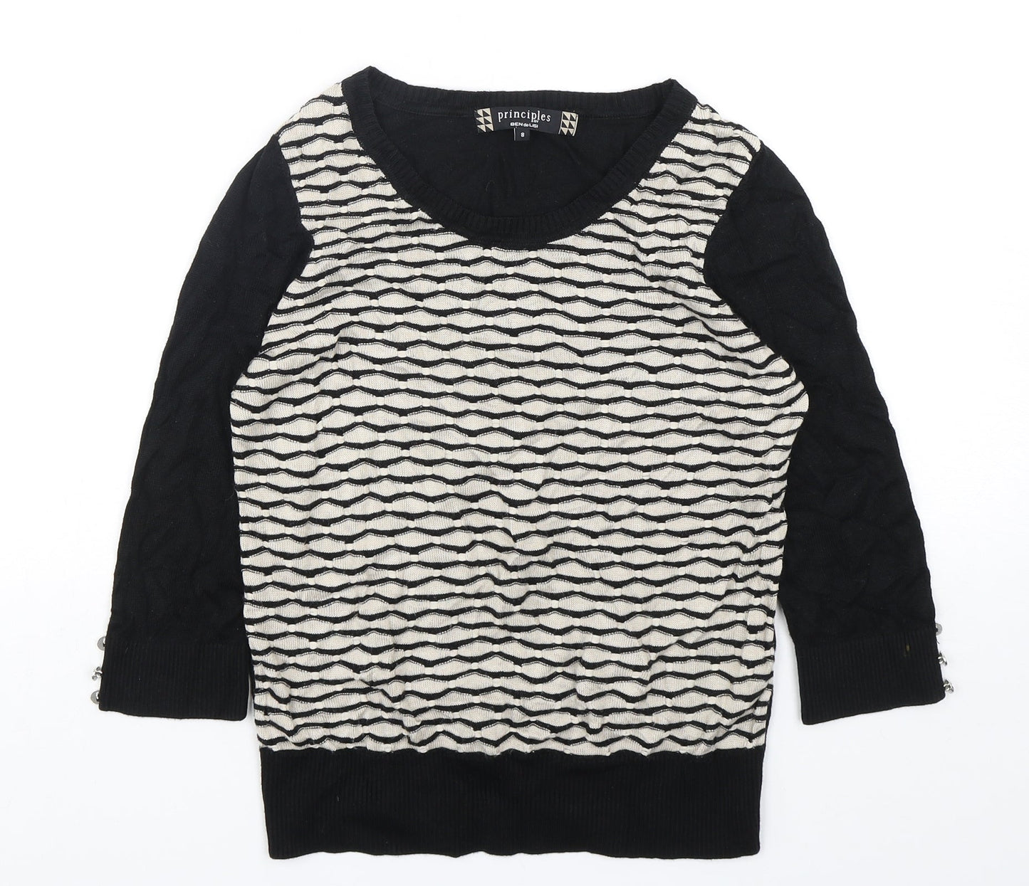 Principles  Womens Multicoloured Round Neck Striped Cotton Pullover Jumper Size 8