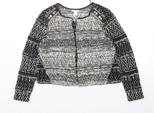 H&M Womens Multicoloured Round Neck Geometric Cotton Cardigan Jumper Size L