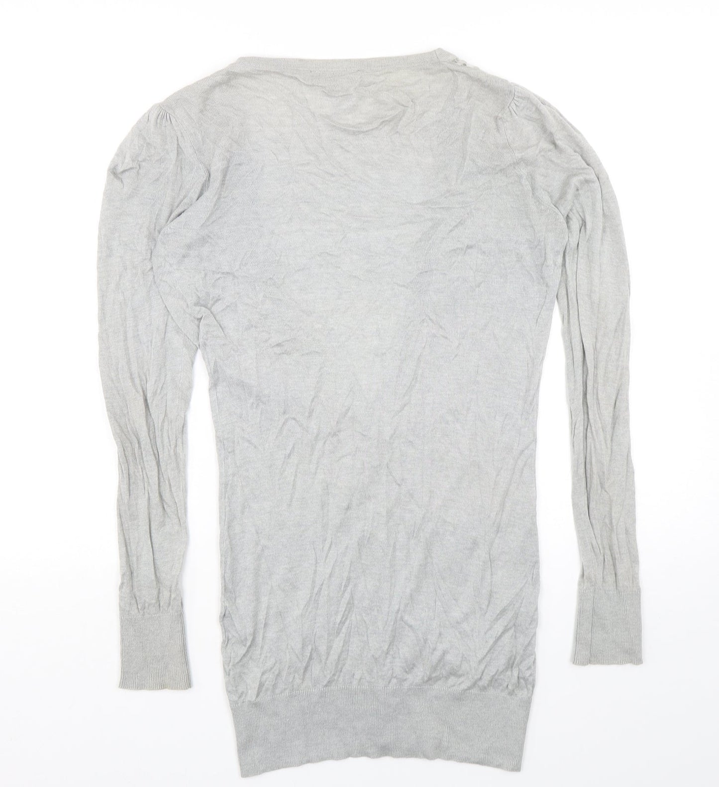 Warehouse Womens Grey V-Neck  Viscose Cardigan Jumper Size 12