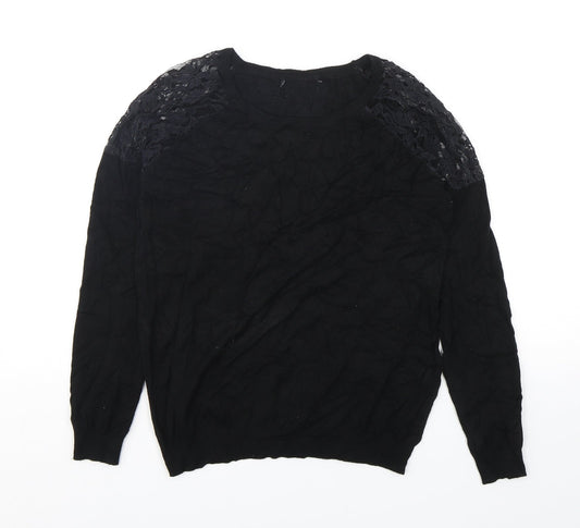 Select Womens Black Round Neck  Viscose Pullover Jumper Size 12