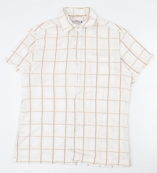 Burton Mens White Plaid Polyester  Button-Up Size M Collared Button