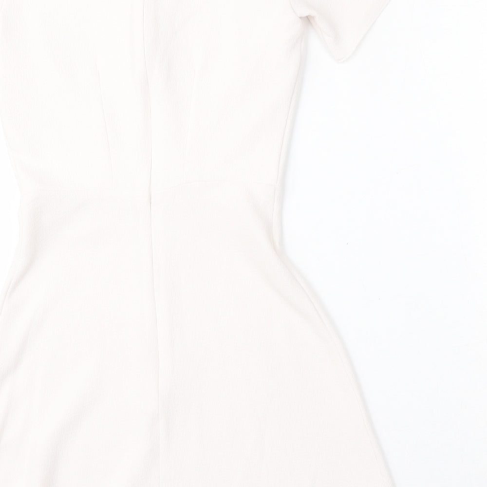 Miss Selfridge Womens White  Polyester Fit & Flare  Size 4  Round Neck