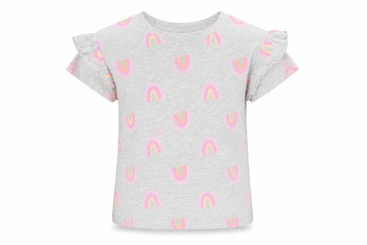 Primark Girls Grey Geometric Cotton Basic T-Shirt Size 6-7 Years Round Neck Push Lock