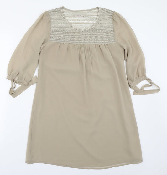 Darling Womens Beige  Polyester Basic Blouse Size XS Scoop Neck