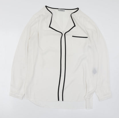 Preloved Papaya Womens White  Polyester Basic Blouse Size 12 V-Neck - Front