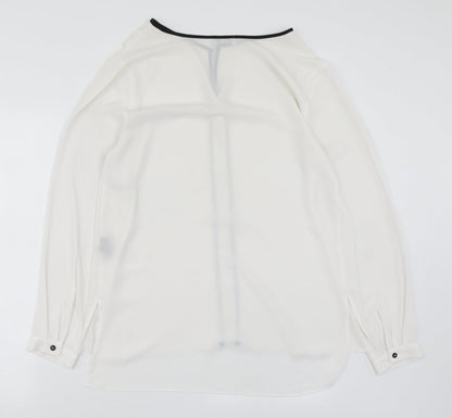 Preloved Papaya Womens White  Polyester Basic Blouse Size 12 V-Neck - Back