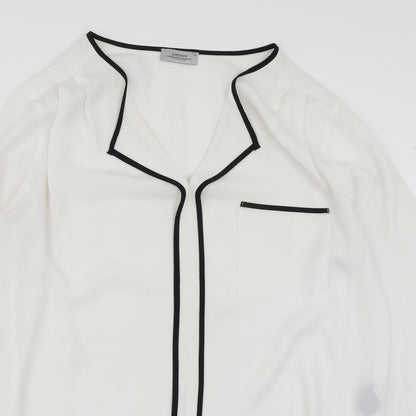 Preloved Papaya Womens White  Polyester Basic Blouse Size 12 V-Neck - Detail