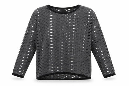 JAVA Womens Grey  Polyester Basic Blouse Size S Crew Neck - Cut Out