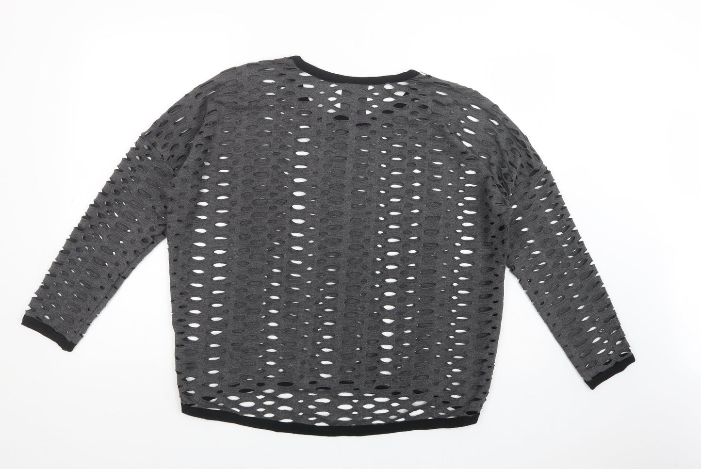 JAVA Womens Grey  Polyester Basic Blouse Size S Crew Neck - Cut Out