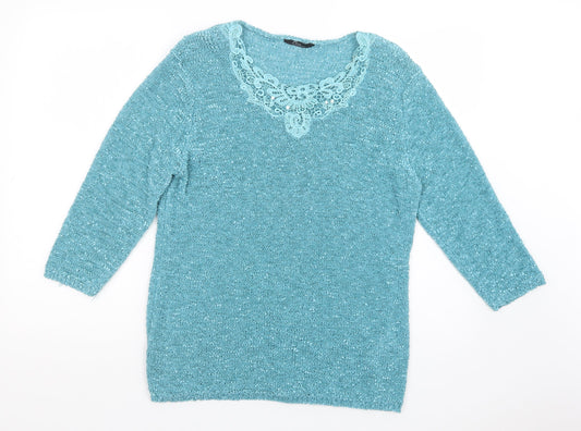 Bm Collection Womens Green Scoop Neck  Polyester Pullover Jumper Size M   - Lace Detail