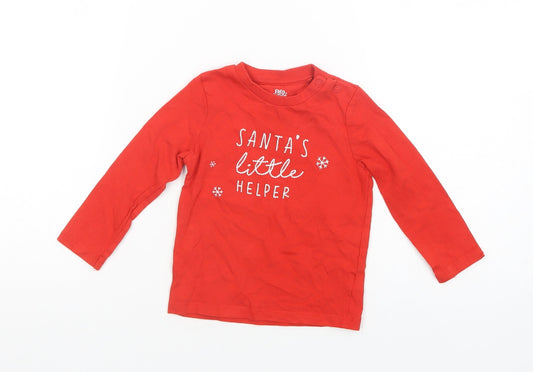 F&F Baby Red  Cotton Pullover T-Shirt Size 12-18 Months Crew Neck Snap - Santa's Little Helper