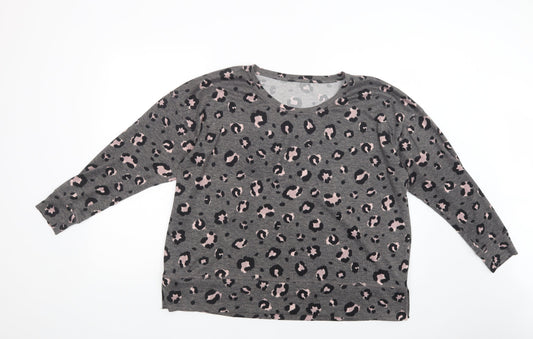 Dunnes Stores Womens Grey Boat Neck Animal Print Polyester Pullover Jumper Size L