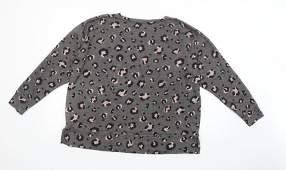 Dunnes Womens Grey Boat Neck Animal Print Polyester Pullover Jumper Size L