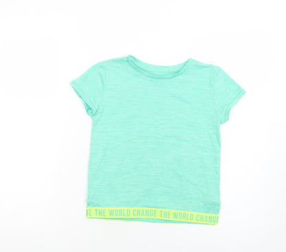 Dunnes Girls Green  Polyester Pullover T-Shirt Size 7-8 Years Crew Neck Pullover