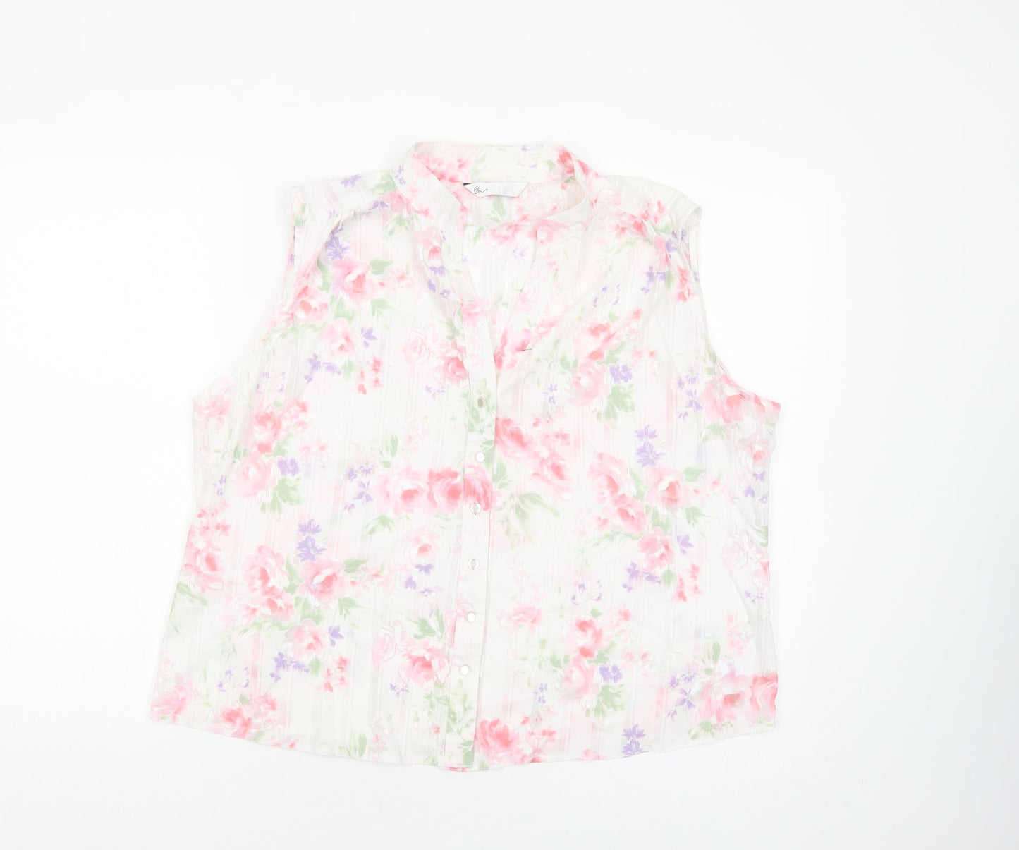 BHS Womens White Floral Polyester Basic Blouse Size 18 V-Neck