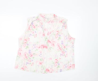 Preloved BHS Womens White Floral Polyester Basic Blouse Size 18 V-Neck - Front