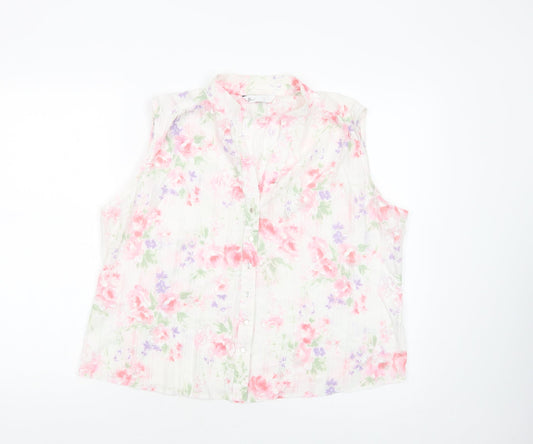 BHS Womens White Floral Polyester Basic Blouse Size 18 V-Neck