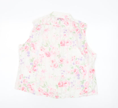 Preloved BHS Womens White Floral Polyester Basic Blouse Size 18 V-Neck - Back