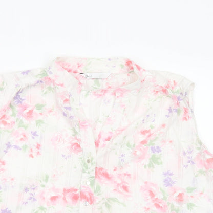 Preloved BHS Womens White Floral Polyester Basic Blouse Size 18 V-Neck - Detail