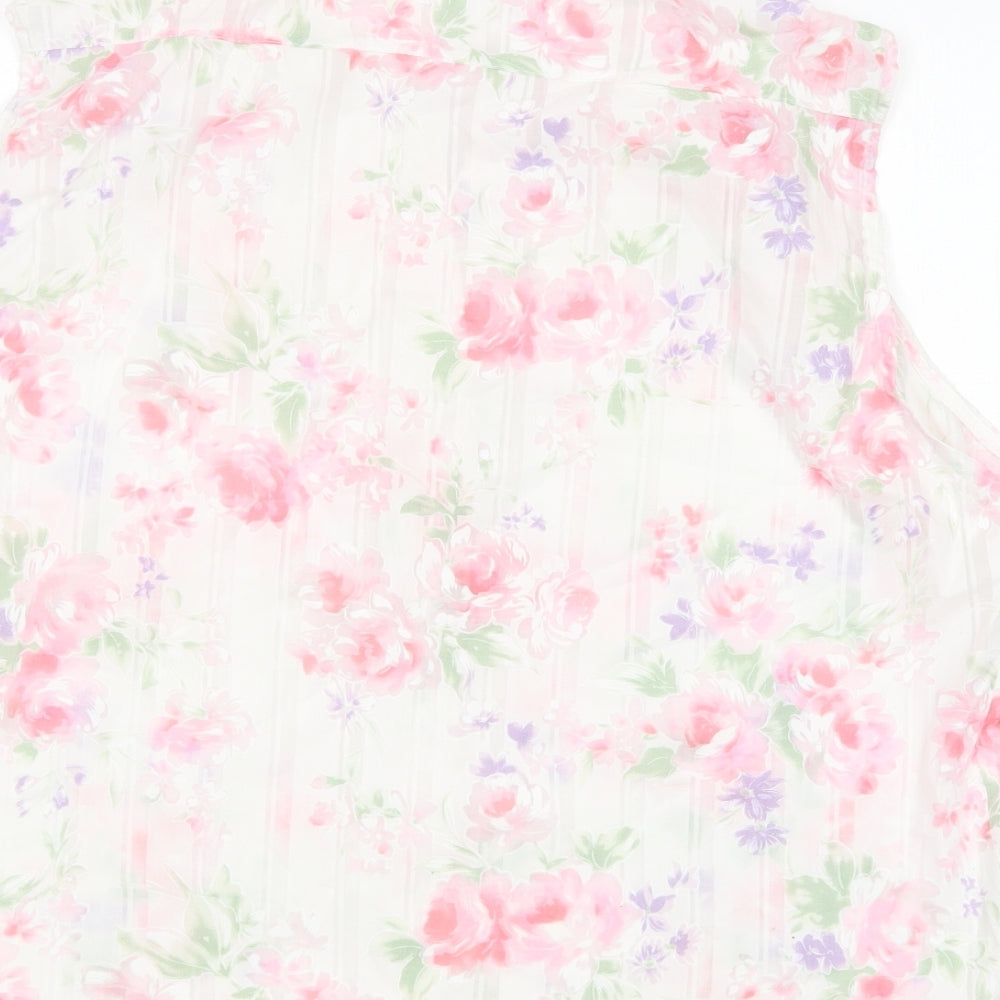 BHS Womens White Floral Polyester Basic Blouse Size 18 V-Neck