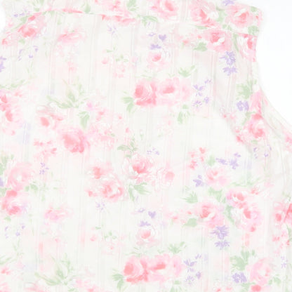 Preloved BHS Womens White Floral Polyester Basic Blouse Size 18 V-Neck - Label
