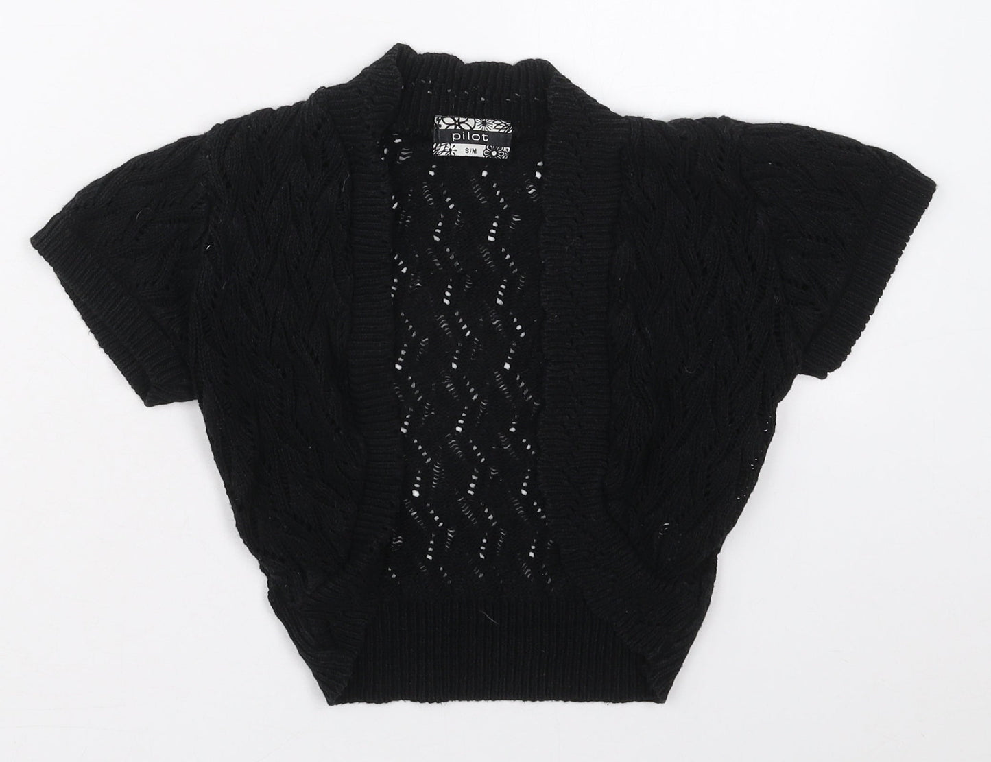 Pilot Womens Black V-Neck  Acrylic Cardigan Jumper Size S