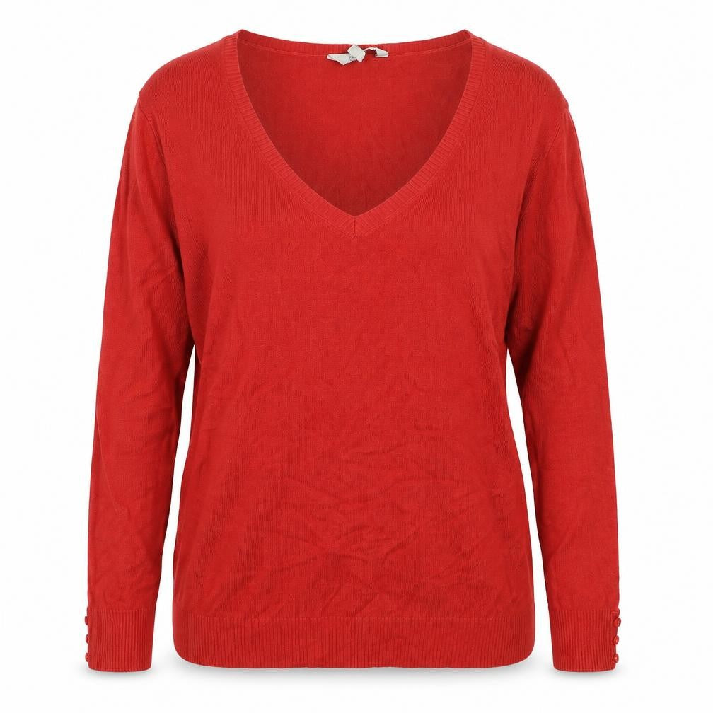 Peacocks Womens Red V-Neck  Acrylic Pullover Jumper Size 16