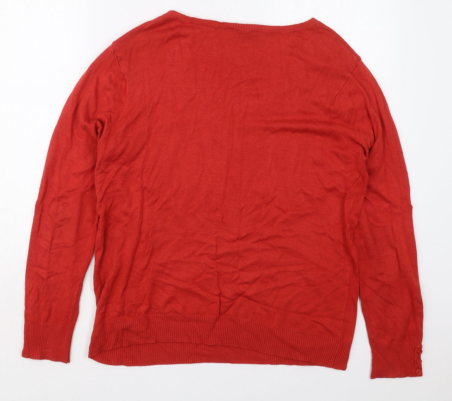 Peacocks Womens Red V-Neck  Acrylic Pullover Jumper Size 16