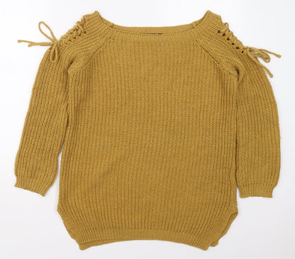 Cameo Rose Womens Yellow Boat Neck Acrylic Pullover Jumper Size S