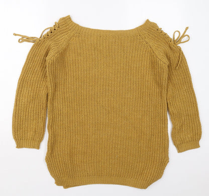 Cameo Rose Womens Yellow Boat Neck Acrylic Pullover Jumper Size S