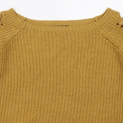 Cameo Rose Womens Yellow Boat Neck Acrylic Pullover Jumper Size S