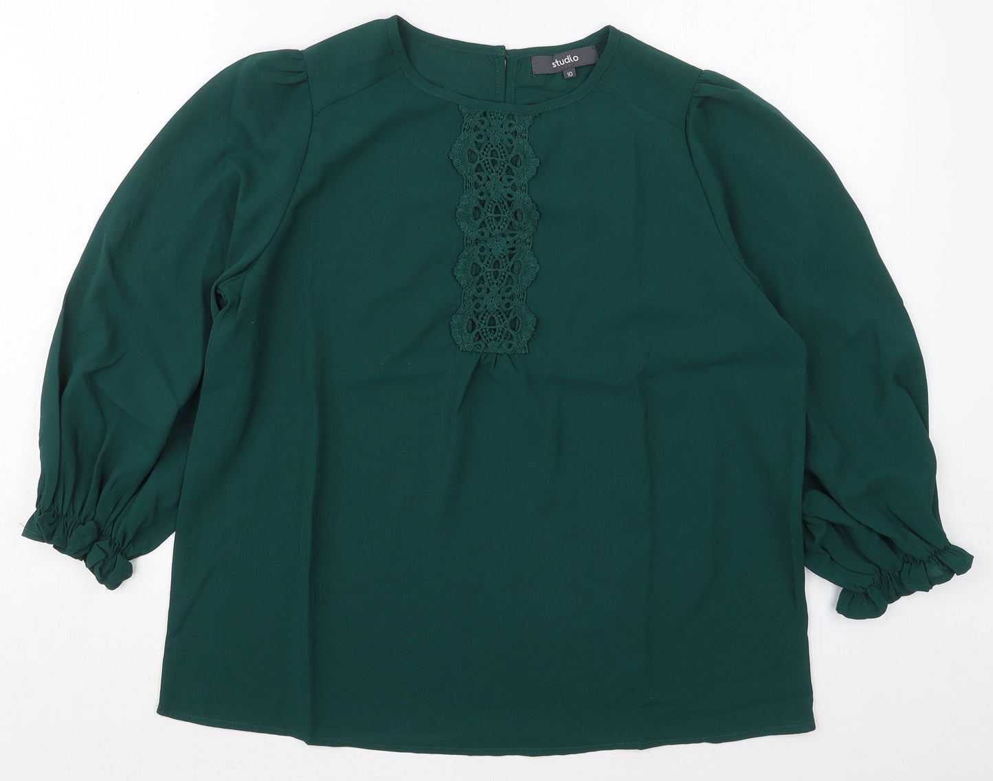 Studio Womens Green  Polyester Basic Blouse Size 10 Round Neck