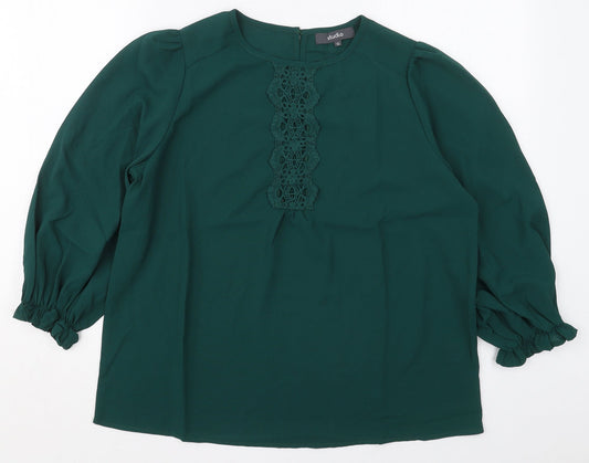 Studio Womens Green  Polyester Basic Blouse Size 10 Round Neck