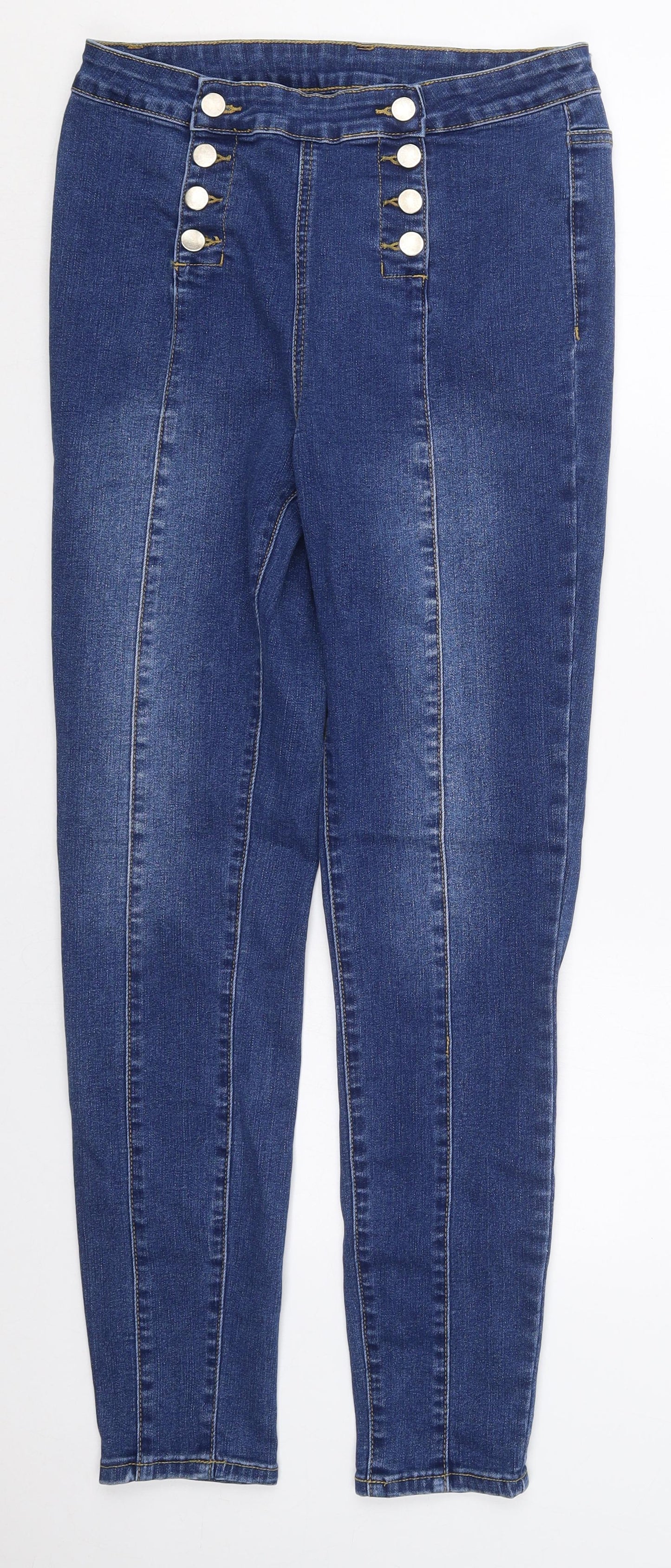 Preworn Womens Blue  Cotton Skinny Jeans Size M L29 in Regular Button